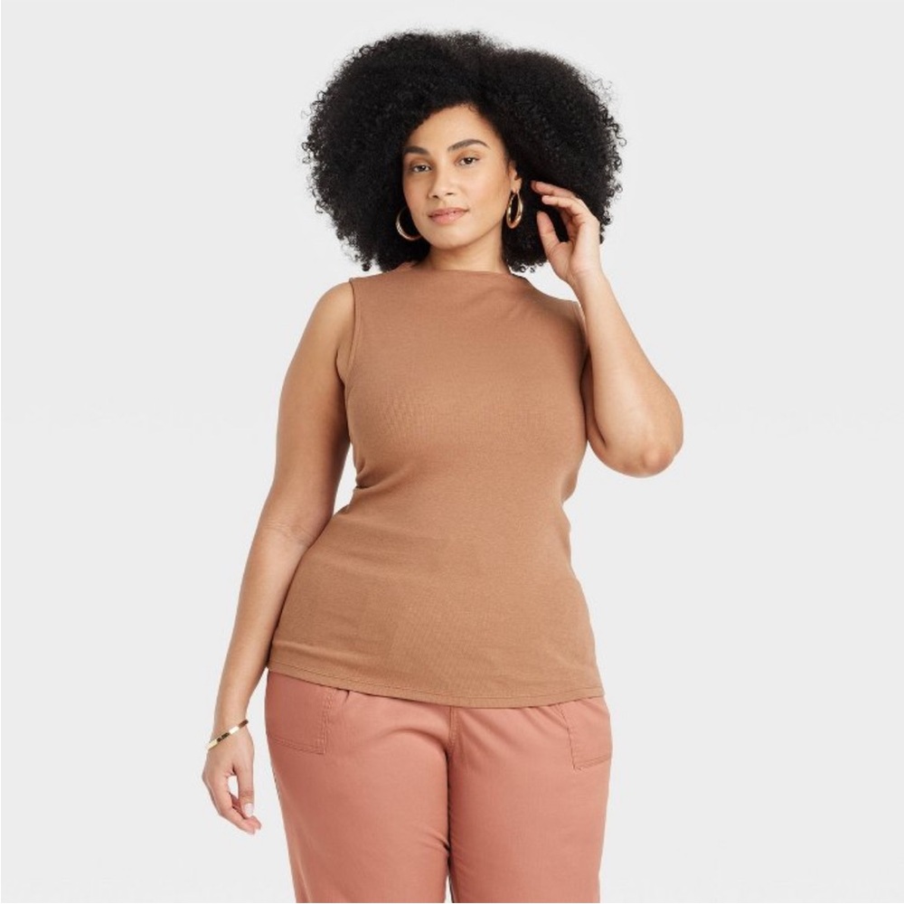 A New Day slim fitted tan mock neck tank - Size 2X